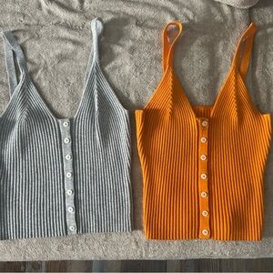 Aerie Ribbed Button-Down Tank Tops - Gray and Orange